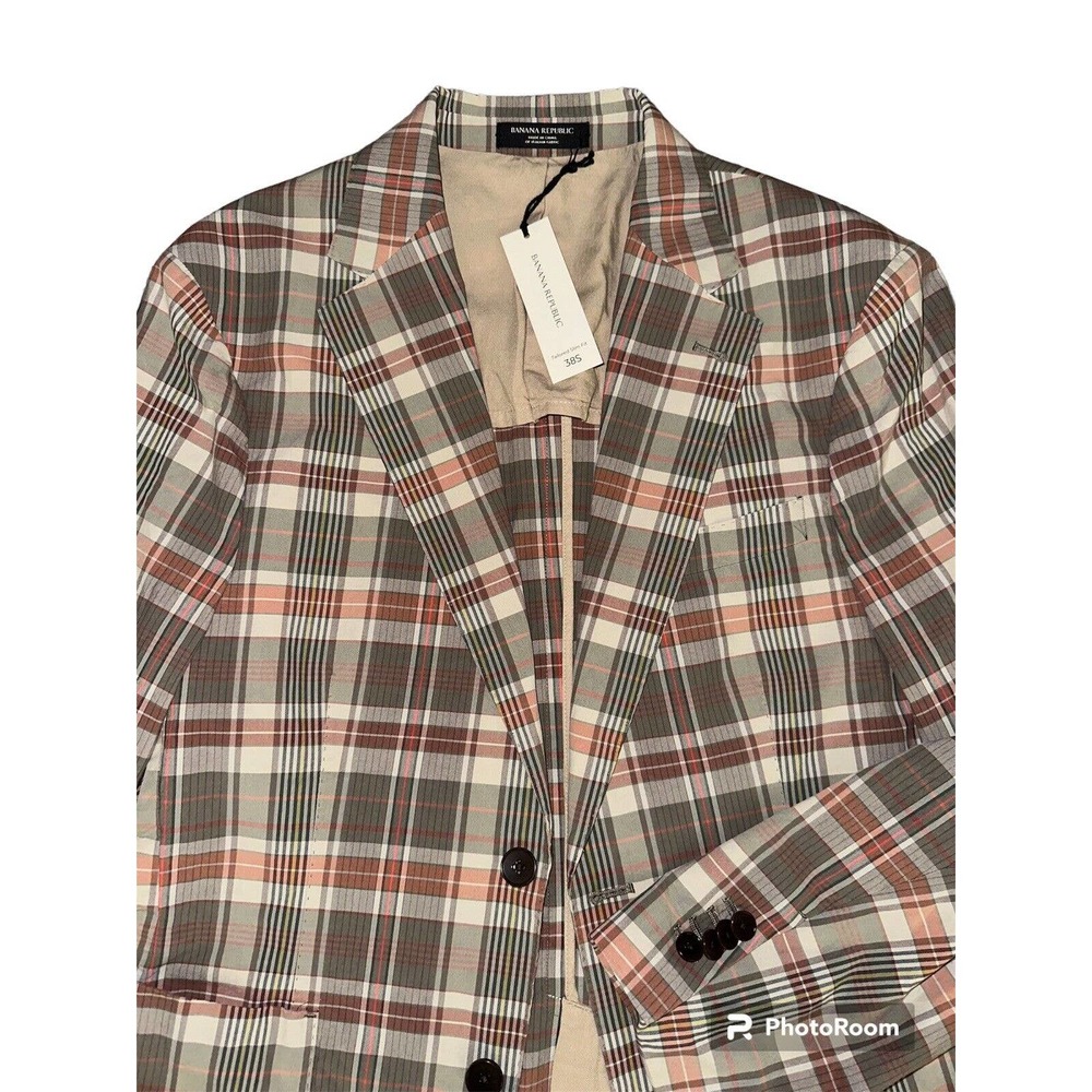 BANANA REPUBLIC Size 38 Short Madras Plaid Cotton Spring Summer Blazer $400 NEW